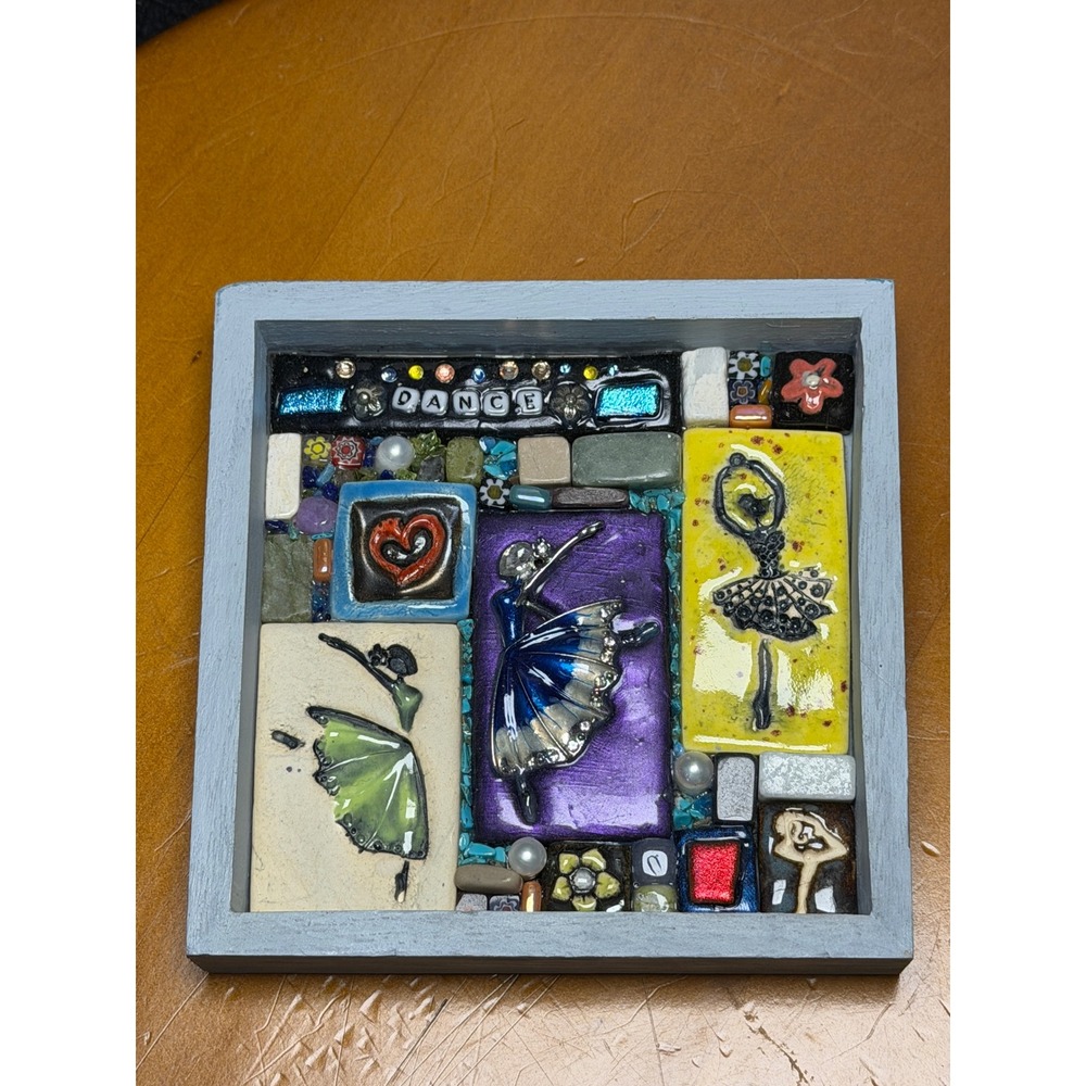 Handmade Ballerina Mosaic Mixed Media Wall Art Dance Shadow Box 5x5